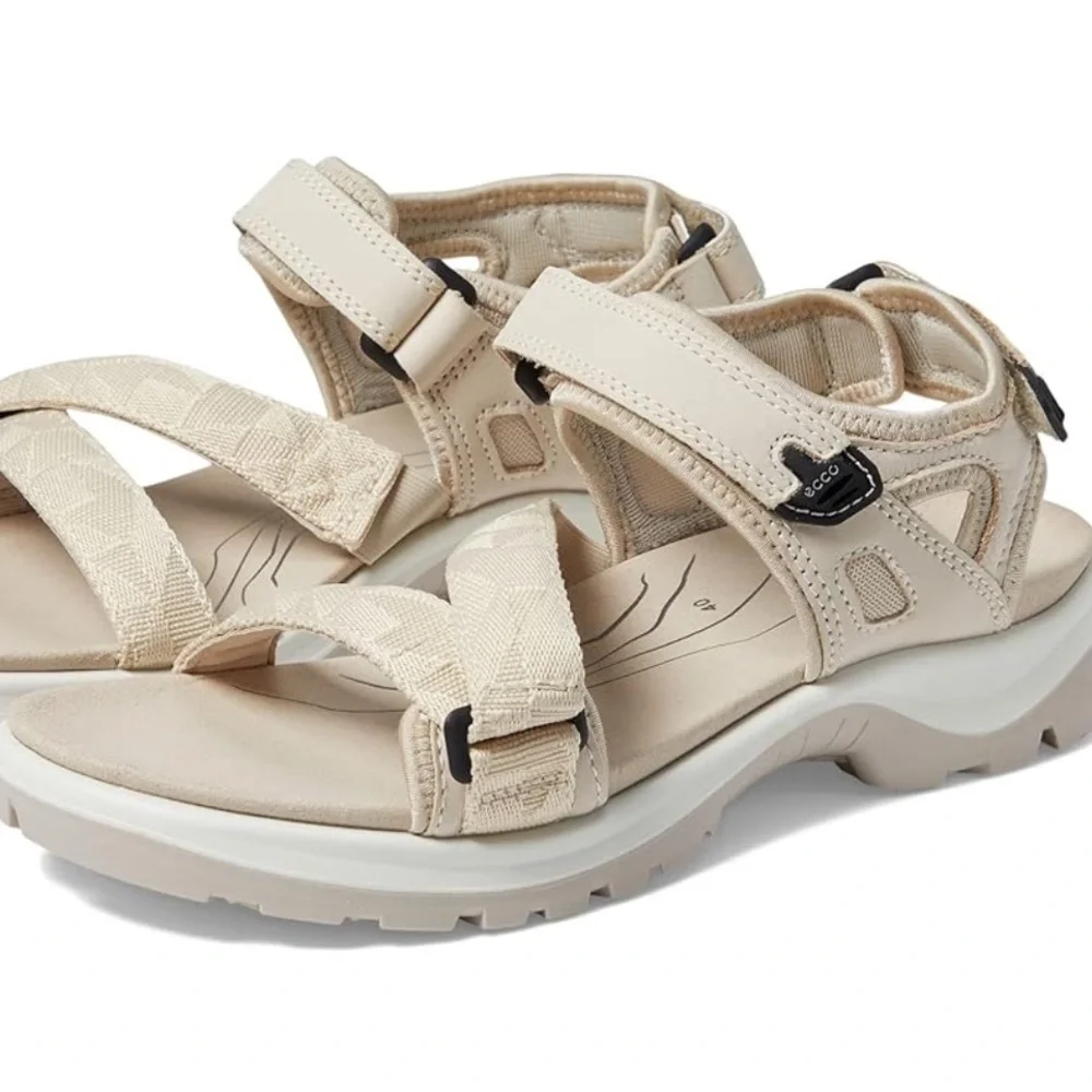 ECCO Yucatan Coast Sport Cream Ivory Nubuck Strappy Outdoor Chunky Dad Sandals